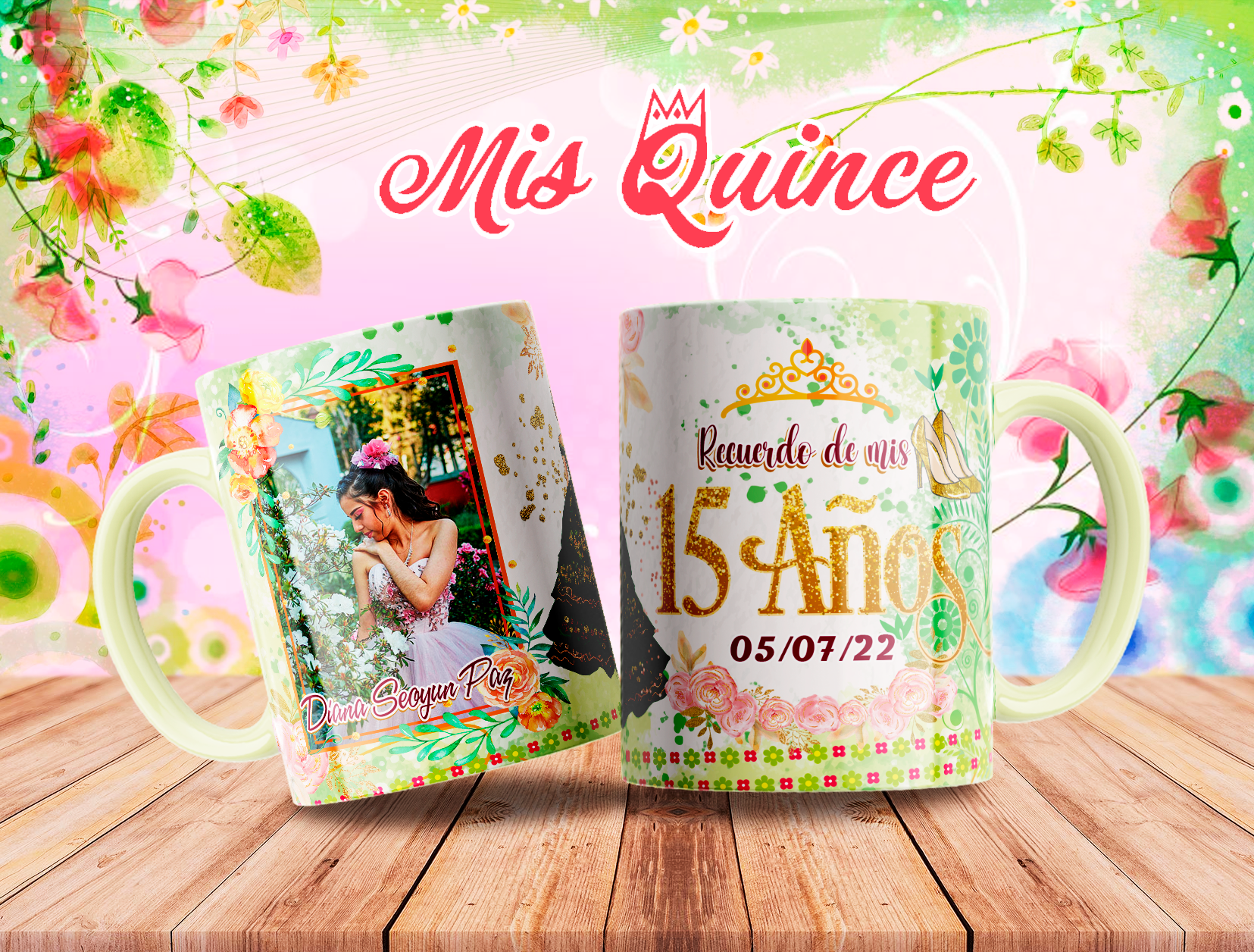 Editable Quinceañera Custom Mug – Personalized 15th Birthday Cup