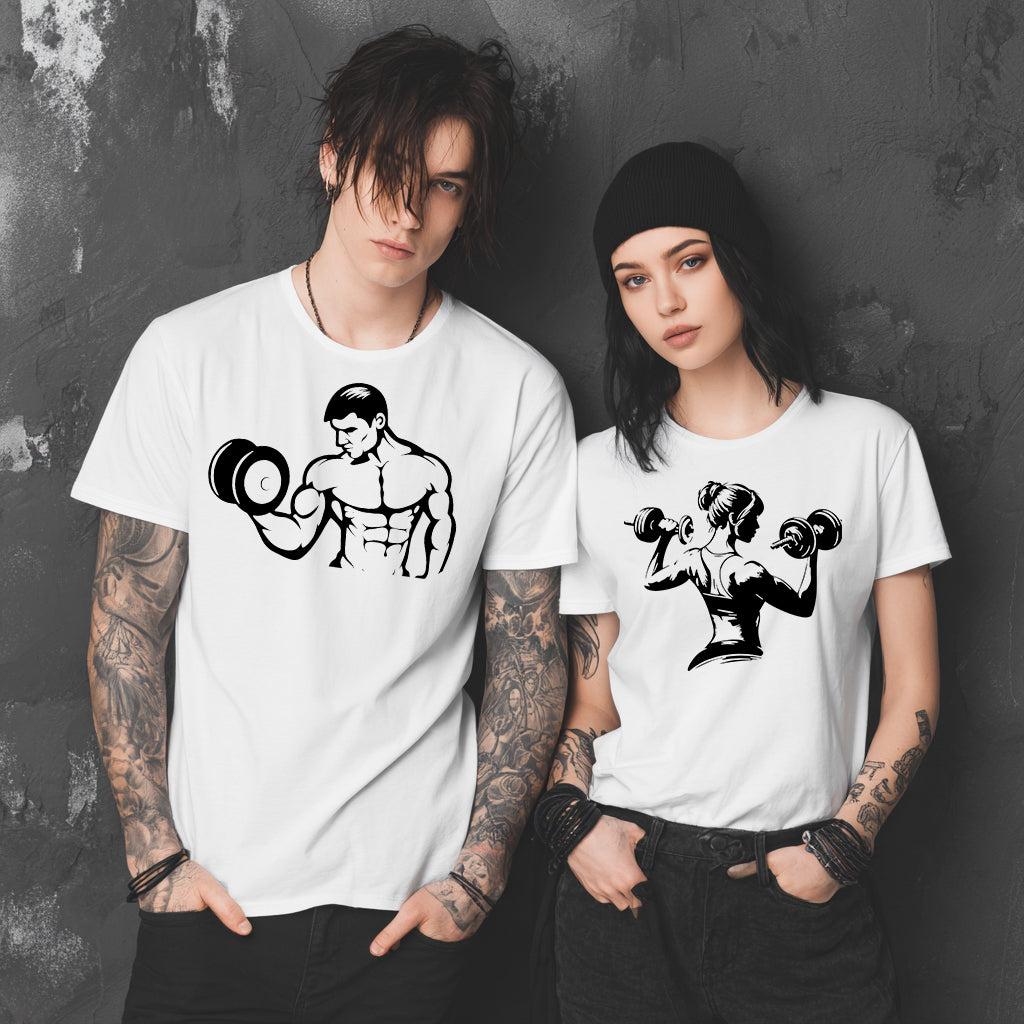 Matching Couple Gym T-Shirts – Choose Your Design