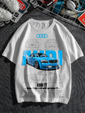 Blue Sports Car Inspired Graphic T-Shirt – White Tee