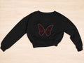 Black Cropped Butterfly Sweatshirt