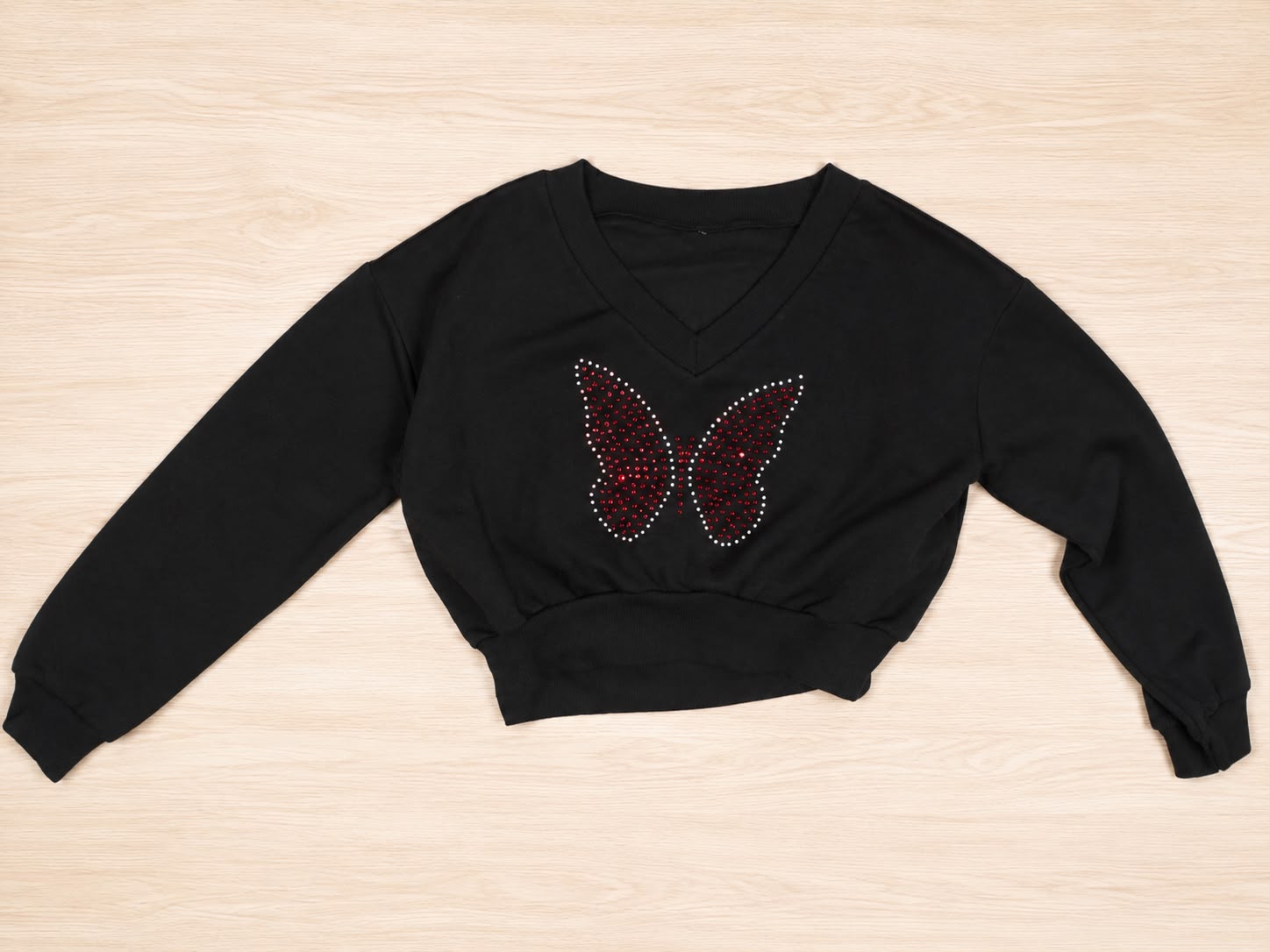 Black Cropped Butterfly Sweatshirt
