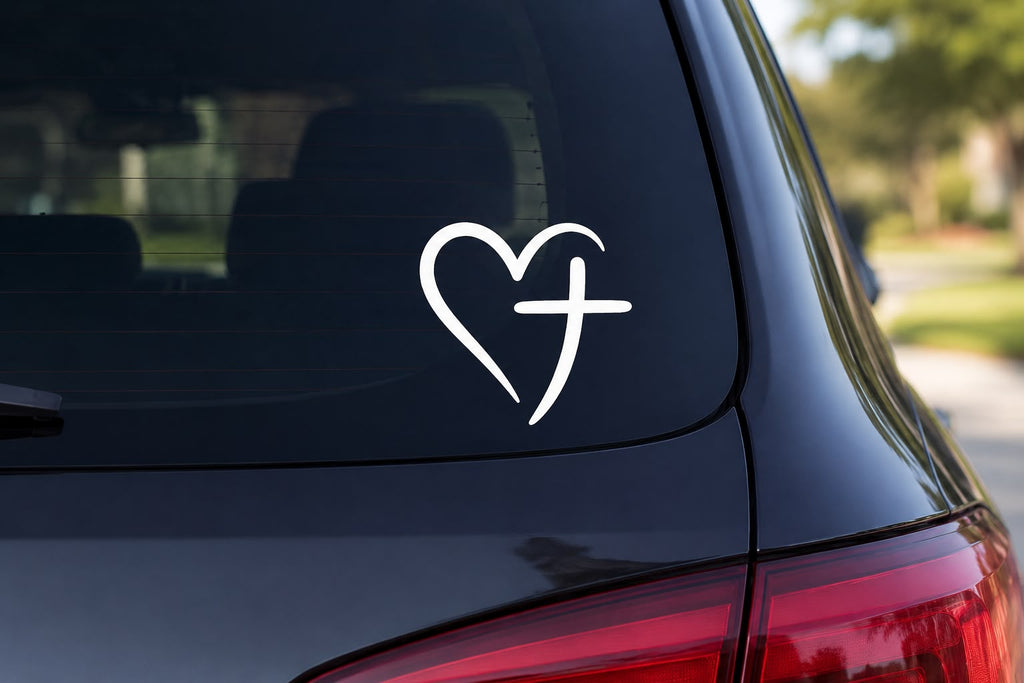 Heart Cross Vinyl Car Decal – 5 Inch