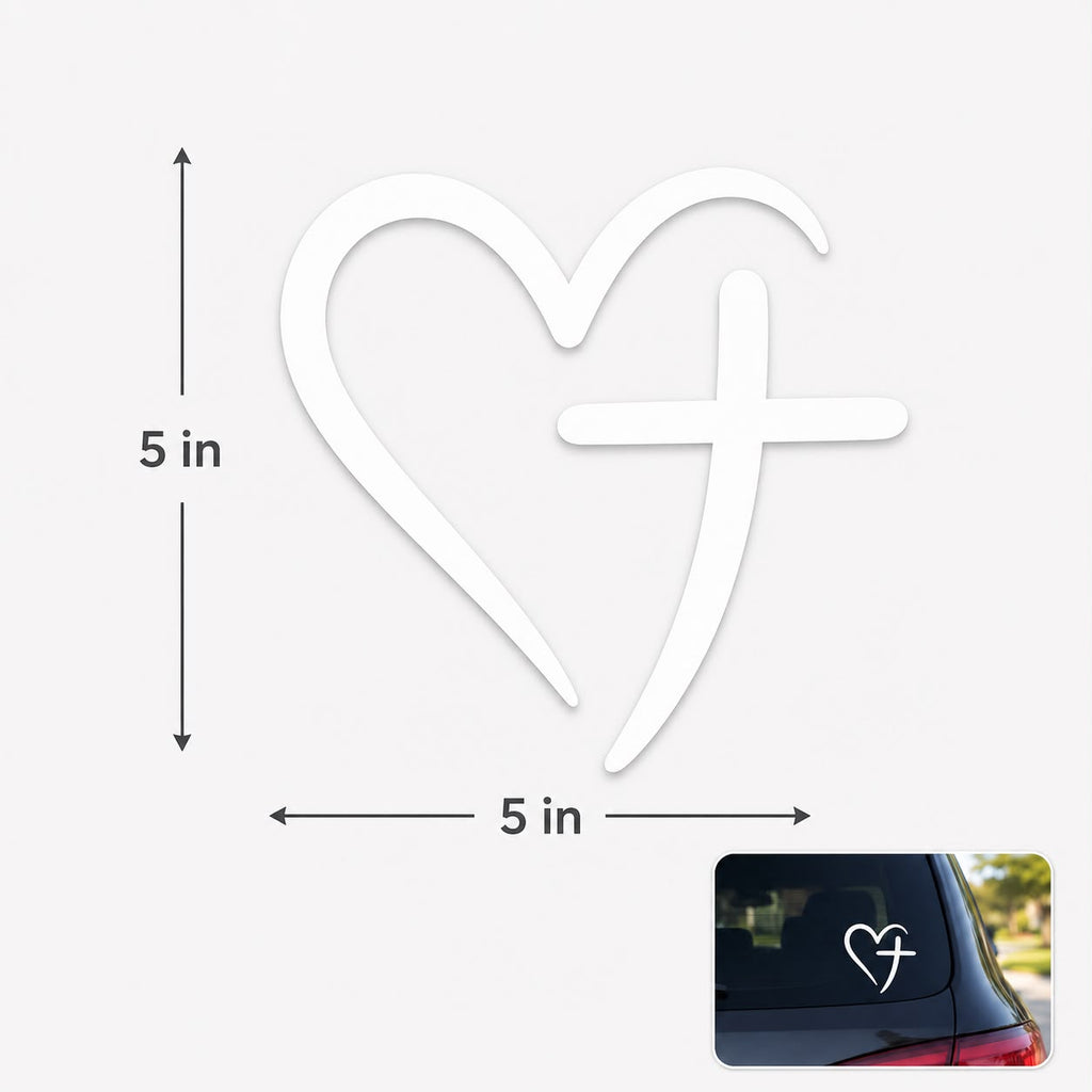 Heart Cross Vinyl Car Decal – 5 Inch
