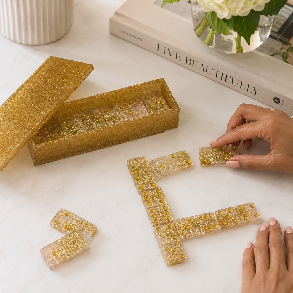 Handmade Resin Domino Set – Gold Glitter