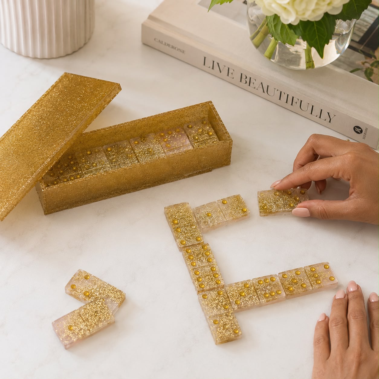 Handmade Resin Domino Set – Gold Glitter