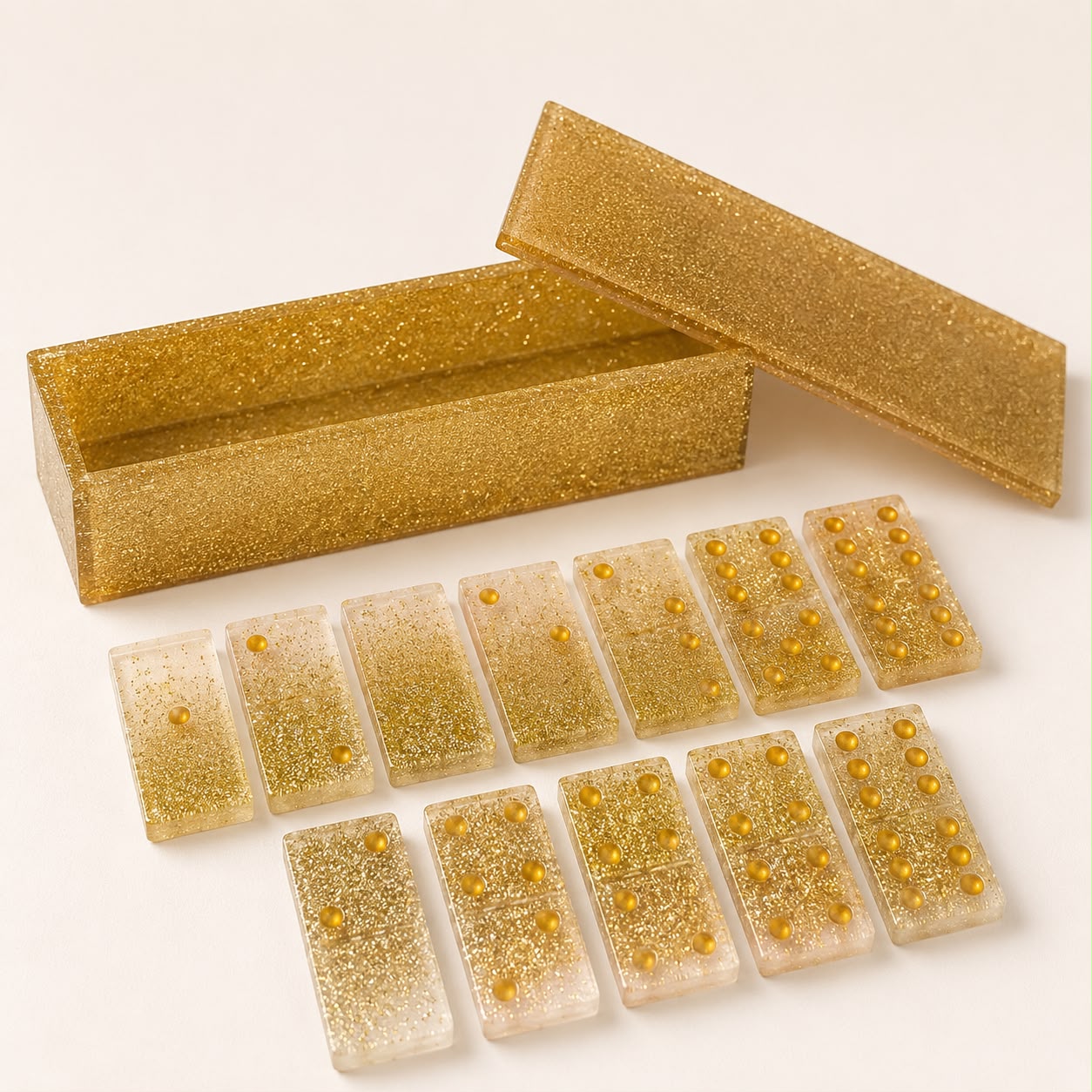 Handmade Resin Domino Set – Gold Glitter