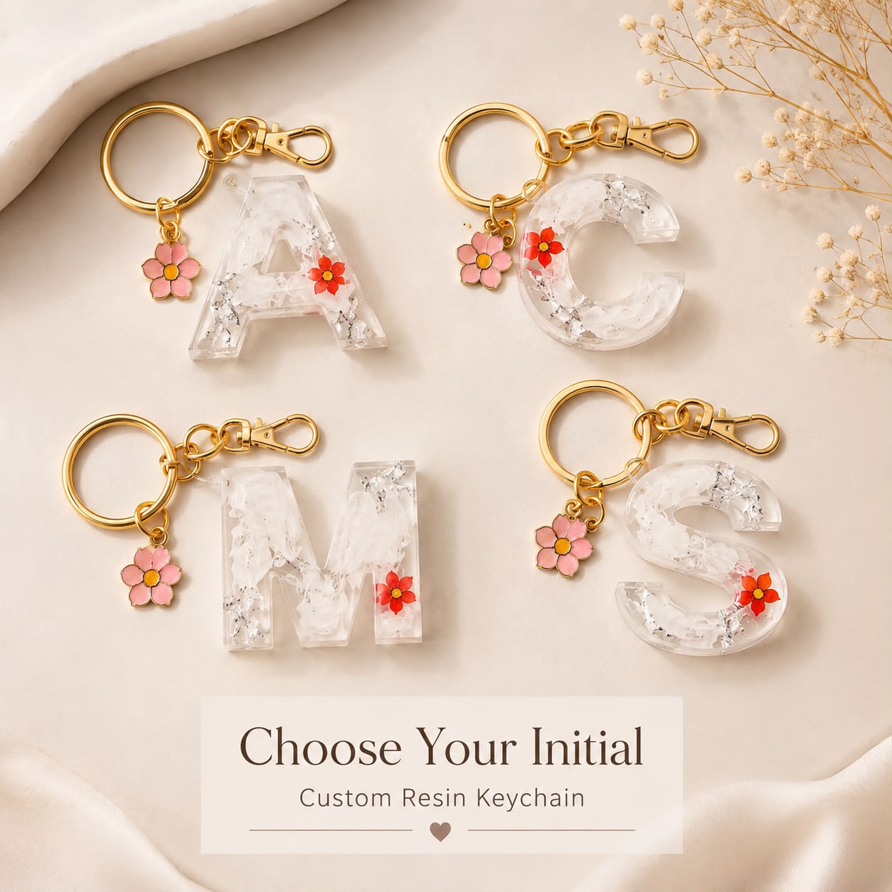 Custom Resin Initial Keychain – Choose Your Letter