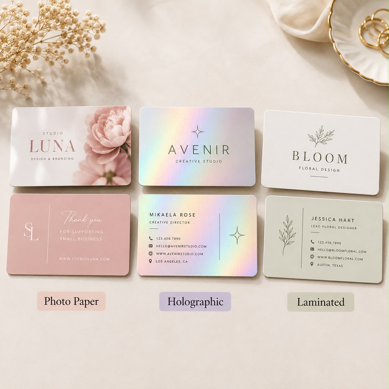 Custom Business Cards – Photo Paper, Holographic or Laminated