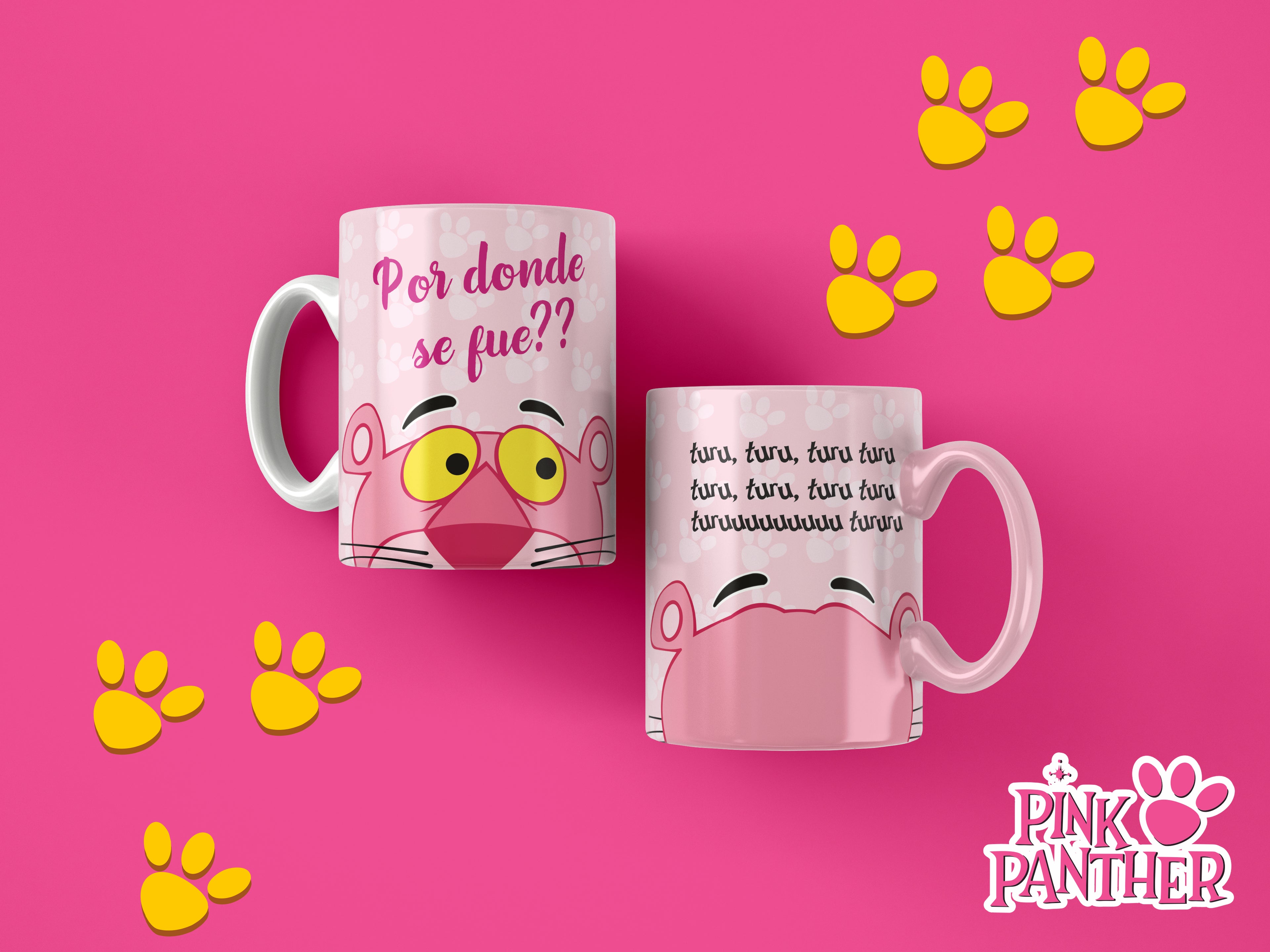 Pink Cartoon Panther Inspired Mug – Funny Spanish Phrase Design